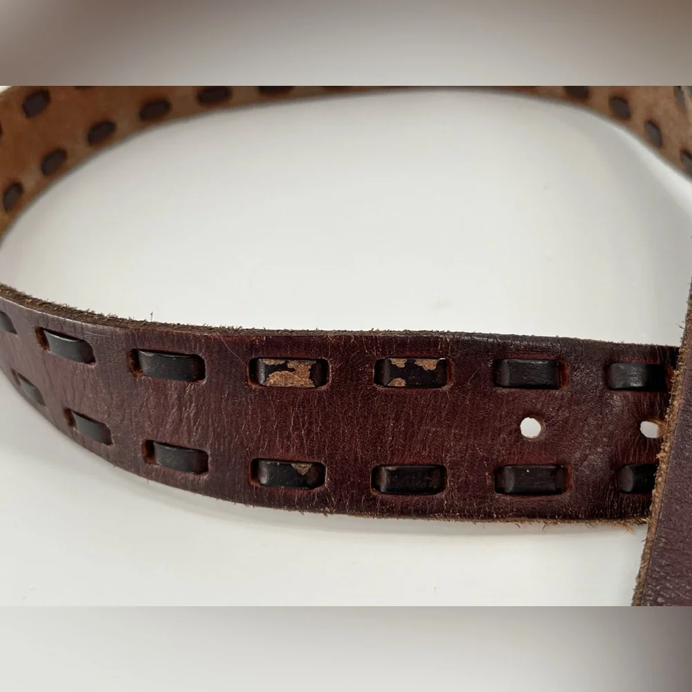 Brown Leather Belt‎ With Leather Stitching 34